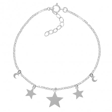Pulsera triple estrella y luna Plata de Ley 925
