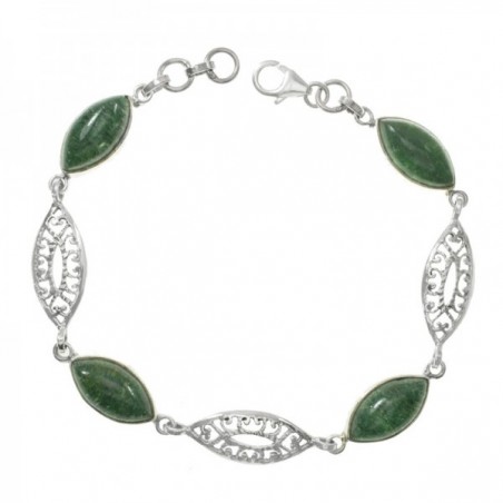 Pulsera Plata de Ley 925 piedra hindú ágata verde