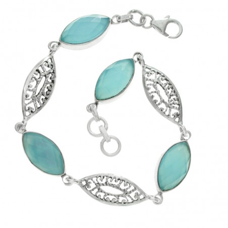 Pulsera calcedonia azul facetada Plata de Ley 925