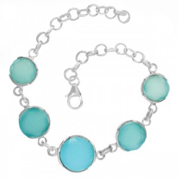 Pulsera eslabón redondo piedra natural Plata