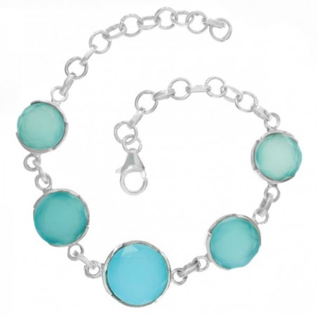 Pulsera eslabón redondo piedra natural Plata