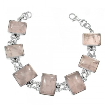 Pulsera rectángulos de cuarzo rosa Plata de Ley 925 - Karissma