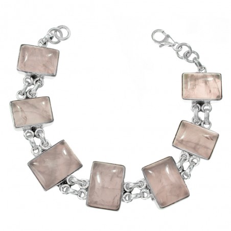 Pulsera rectángulos de cuarzo rosa Plata de Ley 925 - Karissma