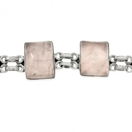 Pulsera rectángulos de cuarzo rosa Plata de Ley 925 - Karissma