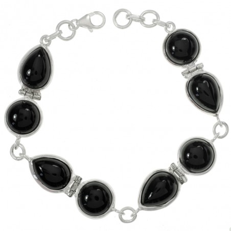 Pulsera eslabones combinados ónix Plata de Ley 925 - Karissma