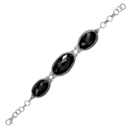 Pulsera XL ónix oval facetado Plata de Ley 925 - Karissma