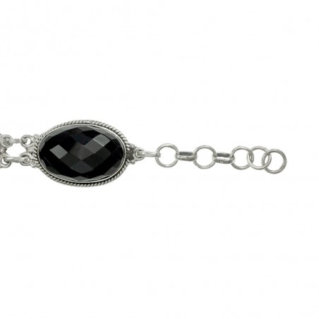 Pulsera XL ónix oval facetado Plata de Ley 925 - Karissma
