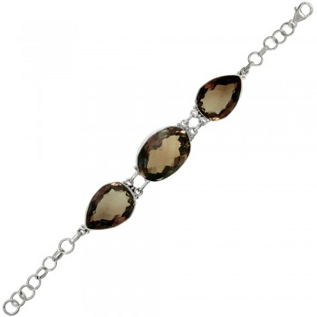 Pulsera XL cuarzo fumé eslabón mixto Plata de Ley - Karissma