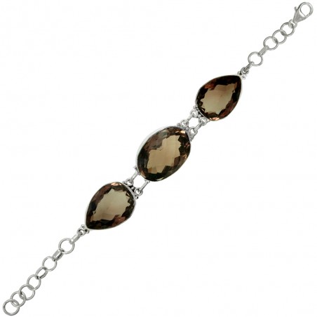 Pulsera XL cuarzo fumé eslabón mixto Plata de Ley - Karissma