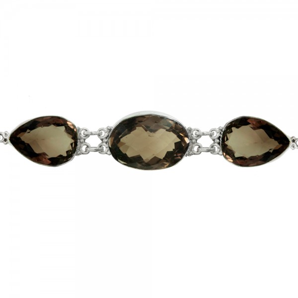 Pulsera XL cuarzo fumé eslabón mixto Plata de Ley - Karissma