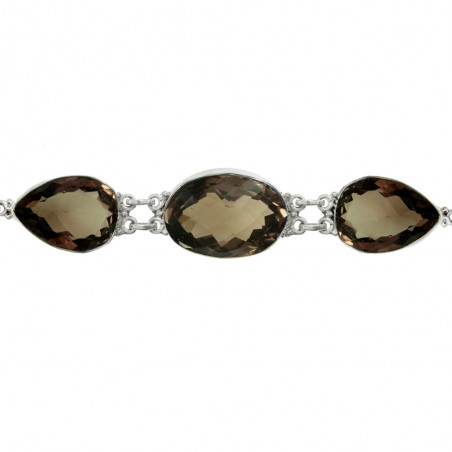 Pulsera XL cuarzo fumé eslabón mixto Plata de Ley - Karissma