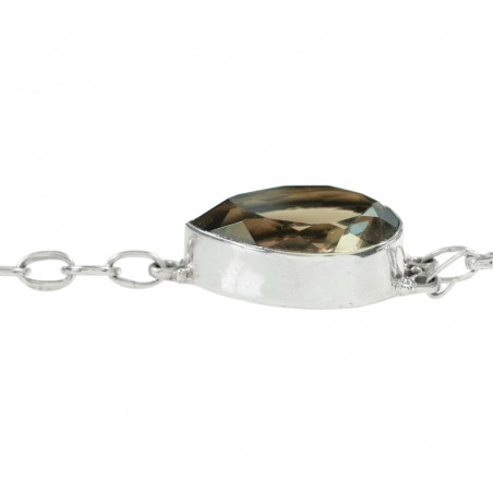 Pulsera XL cuarzo fumé eslabón mixto Plata de Ley - Karissma