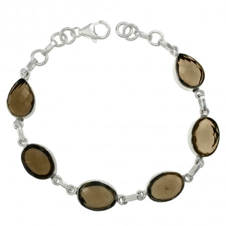 Pulsera cuarzo Fumé eslabón mixto Plata de Ley 925 | Karissma