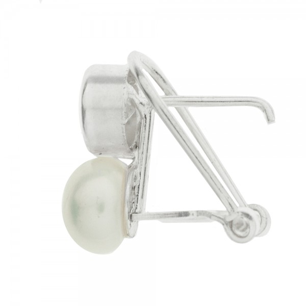 Pendientes perla cierre omega Plata de Ley - Karissma