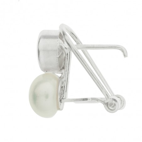 Pendientes perla cierre omega Plata de Ley - Karissma