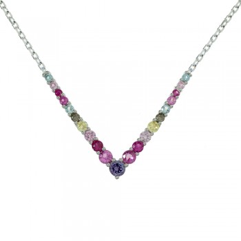 Collar V circonitas colores Plata de Ley - Karissma