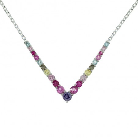 Collar V circonitas colores Plata de Ley - Karissma