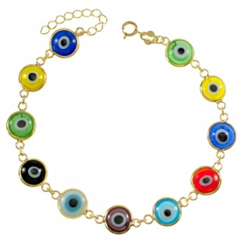 Pulsera dorada ojo turco Plata de Ley - Karissma
