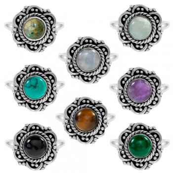 Anillo piedra natural flor étnica Plata de Ley - Karissma