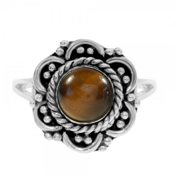 Anillo piedra natural flor étnica Plata de Ley - Karissma