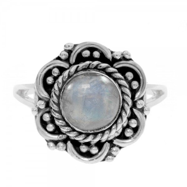Anillo piedra natural flor étnica Plata de Ley - Karissma