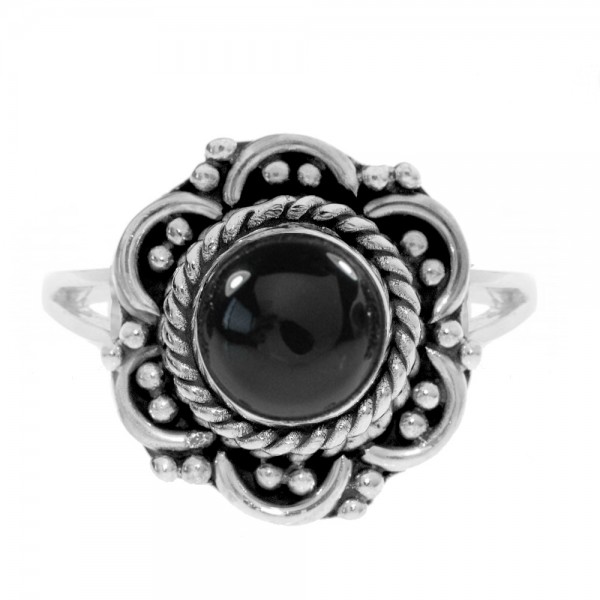 Anillo piedra natural flor étnica Plata de Ley - Karissma