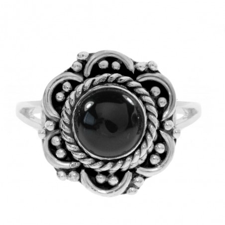 Anillo piedra natural flor étnica Plata de Ley - Karissma