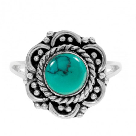 Anillo piedra natural flor étnica Plata de Ley - Karissma