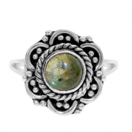 Anillo piedra natural flor étnica Plata de Ley - Karissma