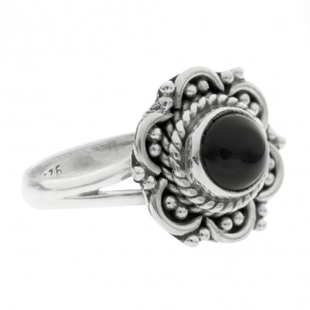 Anillo piedra natural flor étnica Plata de Ley - Karissma