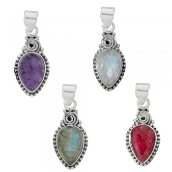 Colgante gota étnica piedra natural Plata de Ley - Karissma