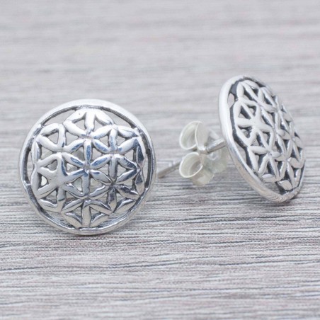 Pendientes flor de la vida oxidada Plata de Ley 925