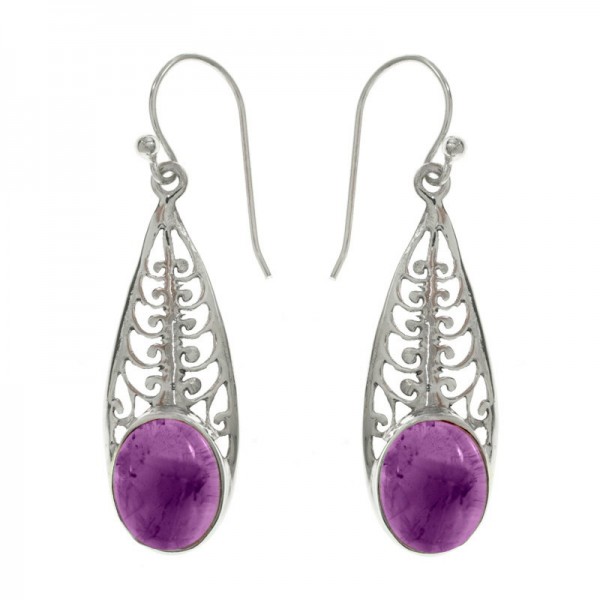 Pendientes gota con piedra oval Plata de Ley