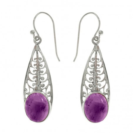 Pendientes gota con piedra oval Plata de Ley