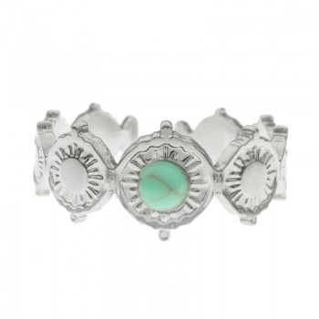 Anillo ajustable martillado círculos centro turquesa acero - Karissma