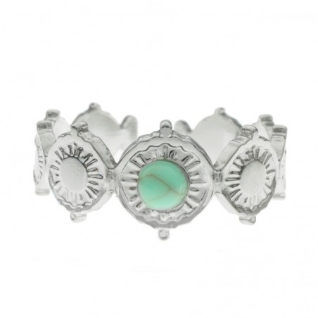 Anillo ajustable martillado círculos centro turquesa acero - Karissma