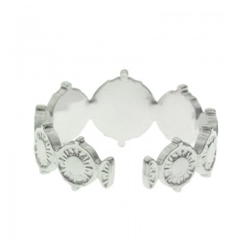 Anillo ajustable martillado círculos centro turquesa acero - Karissma 2