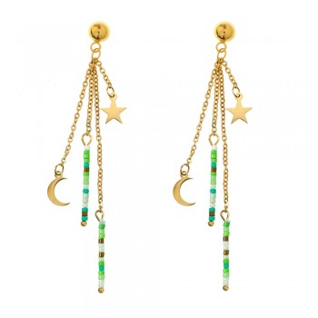 Pendientes largos luna, estrella y abalorios acero - Karissma
