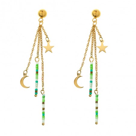 Pendientes largos luna, estrella y abalorios acero - Karissma