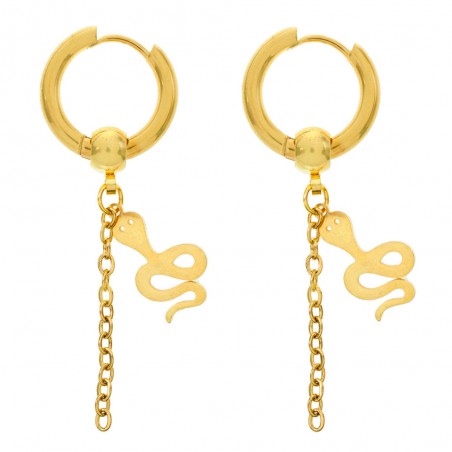 Aros con serpiente y cadena de acero dorado - Karissma