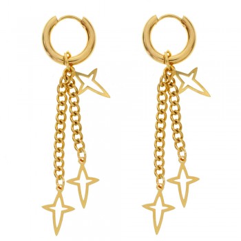 Aros con cadena y estrellas de acero dorado - Karissma