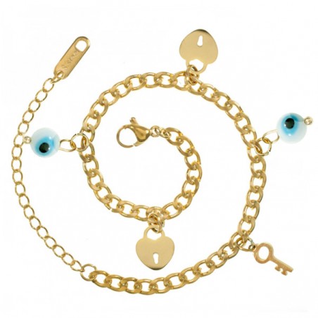 Pulsera ojo turco candado y llave de acero - Karissma