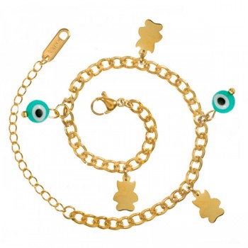 Pulsera ojo turco y osito de acero inoxidable - Karissma