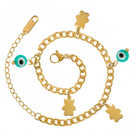 Pulsera ojo turco y osito de acero inoxidable - Karissma