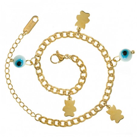 Pulsera ojo turco y osito de acero inoxidable - Karissma