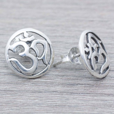 Pendientes símbolo Om oxidado Plata de Ley 925