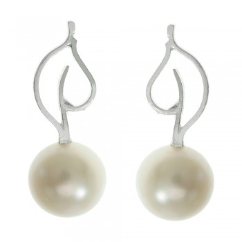 Pendientes perla cultivada y hoja de Plata de Ley 925 - Karissma
