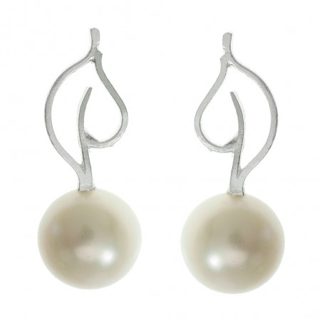Pendientes perla cultivada y hoja de Plata de Ley 925 - Karissma