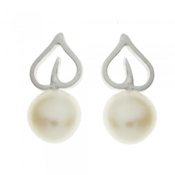 Pendientes perla cultivada y hoja de Plata de Ley 925 - Karissma