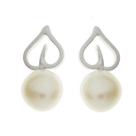 Pendientes perla cultivada y hoja de Plata de Ley 925 - Karissma